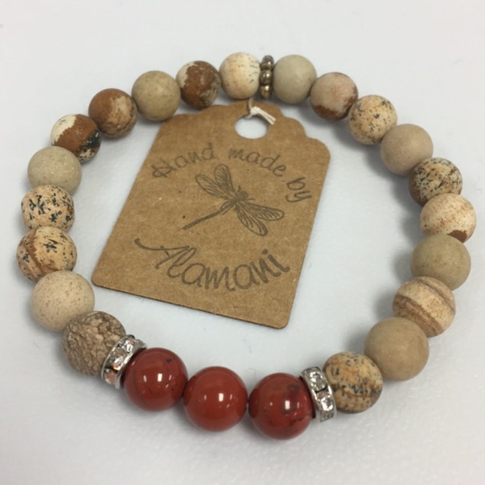 Handmade stone beads stretch bracelet